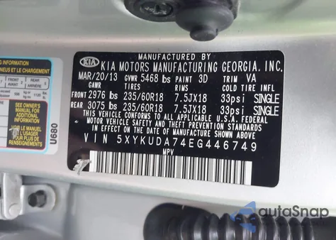 2014 Kia Sorento Ex V6 z USA, uszkodzony, nr VIN 5XYKUDA74EG446749